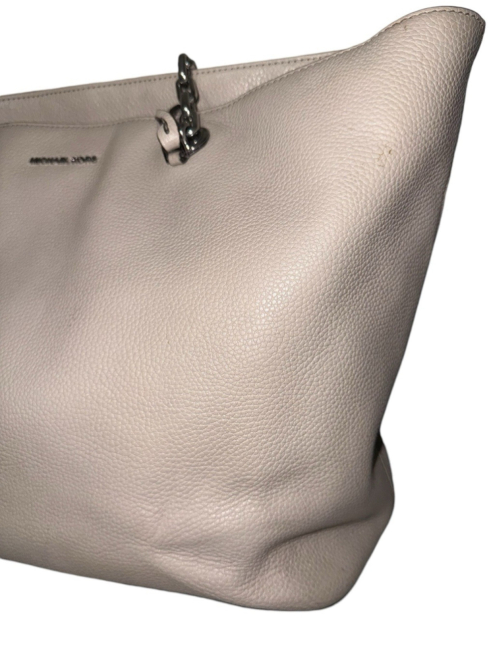 Michael Kors Pebbled Leather Large Chain Tote Shoulder Bag Cream Beige - Picture 10 of 15